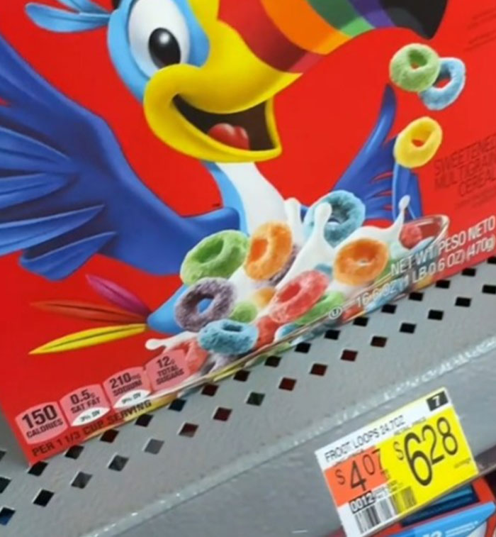 Cereal box showing $6.28 price, highlighting high grocery prices in the US. Cereal box showing $6.28 price, highlighting high grocery prices in the US.
