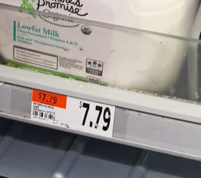 Grocery prices in the US showing milk priced at $7.79, highlighting economic concerns. Grocery prices in the US showing milk priced at $7.79, highlighting economic concerns.