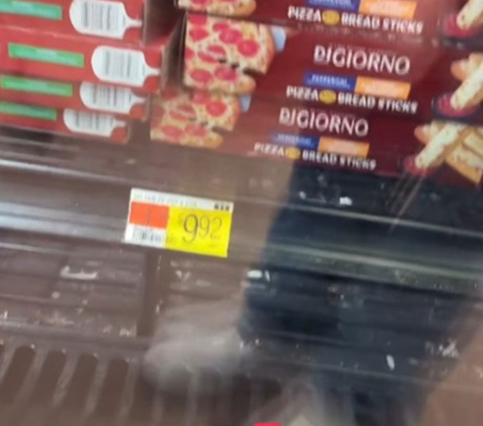 Grocery store display showing DiGiorno pizza priced at $9.92 in the US. Grocery store display showing DiGiorno pizza priced at $9.92 in the US.