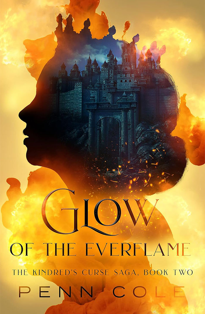 Glow of the Everflame book cover, fiery silhouette with a castle, evokes judgment in some readers. Glow of the Everflame book cover, fiery silhouette with a castle, evokes judgment in some readers.