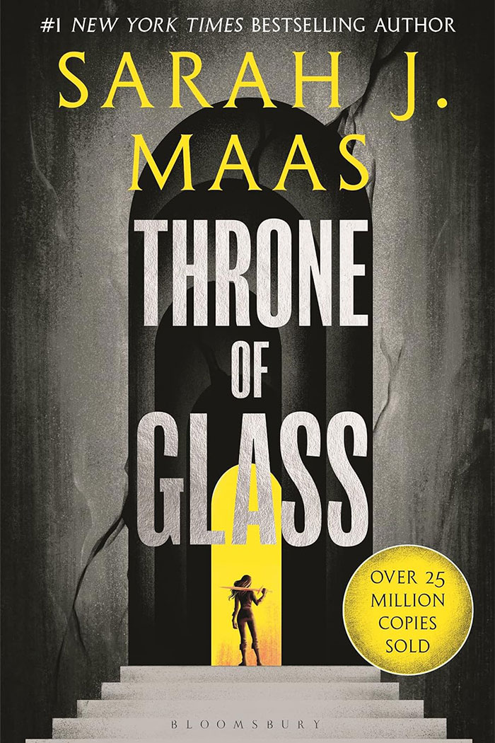 Cover of "Throne of Glass" by Sarah J. Maas with a silhouette by a glowing doorway. Cover of "Throne of Glass" by Sarah J. Maas with a silhouette by a glowing doorway.
