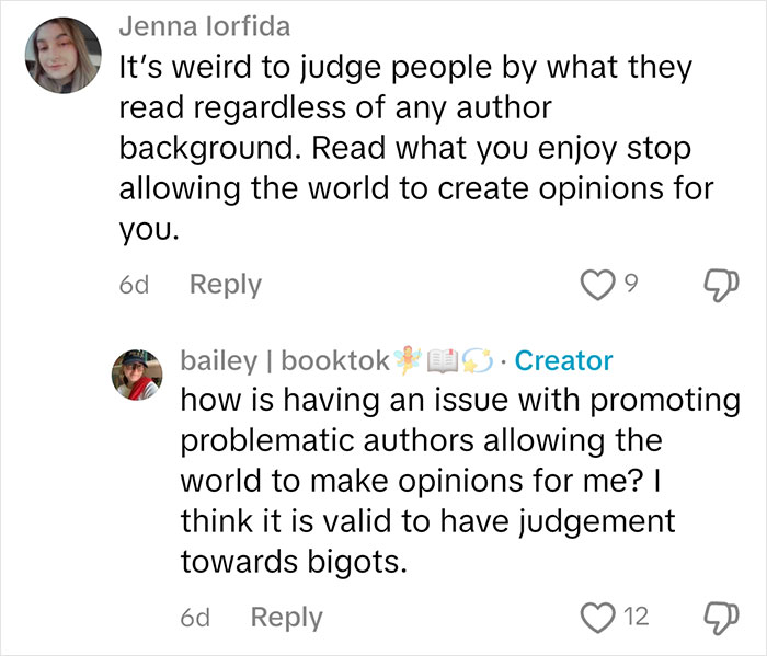 Social media comments discussing judgment based on book choices. Social media comments discussing judgment based on book choices.