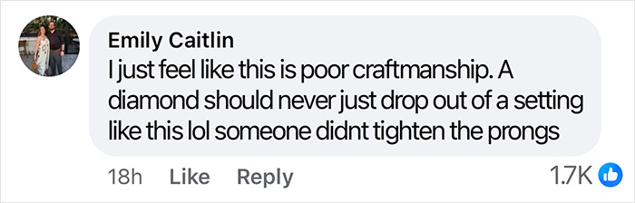 Social media comment criticizing diamond craftsmanship, related to Kim Kardashian losing a diamond for publicity. Social media comment criticizing diamond craftsmanship, related to Kim Kardashian losing a diamond for publicity.