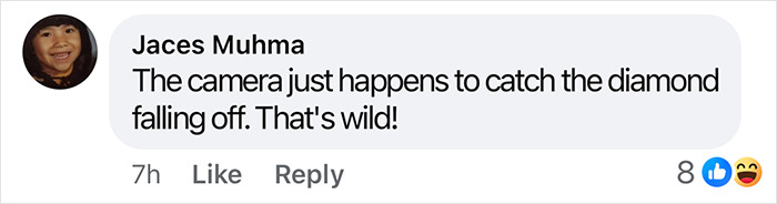 Comment discussing a diamond falling on camera, referring to publicity and Kim Kardashian. Comment discussing a diamond falling on camera, referring to publicity and Kim Kardashian.