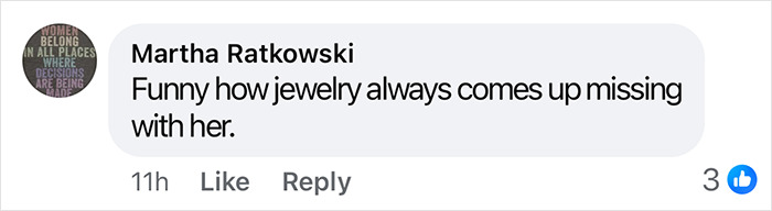Comment about jewelry always missing, possibly linked to a publicity stunt. Comment about jewelry always missing, possibly linked to a publicity stunt.
