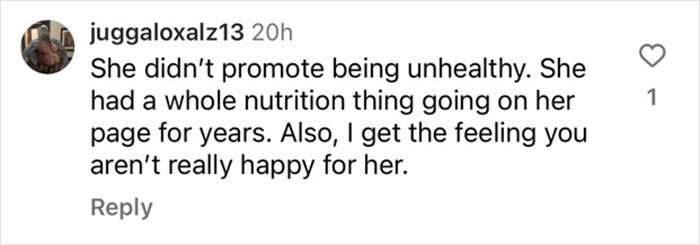 Comment defending Lizzo's approach to obesity and nutrition on social media. Comment defending Lizzo's approach to obesity and nutrition on social media.