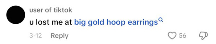 TikTok comment about big gold hoop earrings in hottest outfit debate. TikTok comment about big gold hoop earrings in hottest outfit debate.