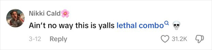 Comment reaction to "hottest" outfit debate, expressing skepticism with emojis and "lethal combo" phrase highlighted. Comment reaction to "hottest" outfit debate, expressing skepticism with emojis and "lethal combo" phrase highlighted.