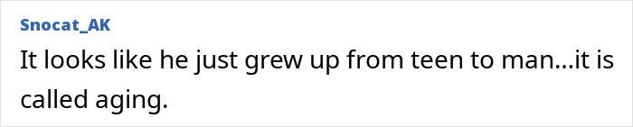 Comment highlighting transformation results, emphasizing the natural process of aging. Comment highlighting transformation results, emphasizing the natural process of aging.