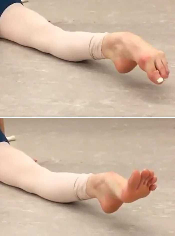 Ballerina leg stretch displaying incredible flexibility, proving our world is far from boring.