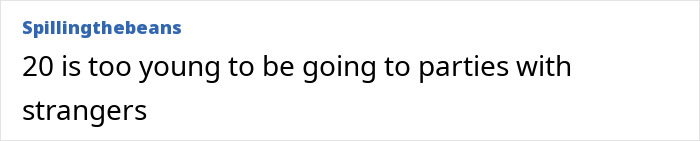 Comment about party safety for young adults on a social media platform. Comment about party safety for young adults on a social media platform.