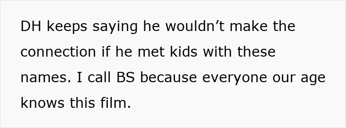 Man argues about naming twins after a romantic movie couple, questioned by his wife in a text exchange. Man argues about naming twins after a romantic movie couple, questioned by his wife in a text exchange.