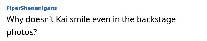 Text screenshot highlighting a question about Kai's expression during Paris Fashion Week. Text screenshot highlighting a question about Kai's expression during Paris Fashion Week.
