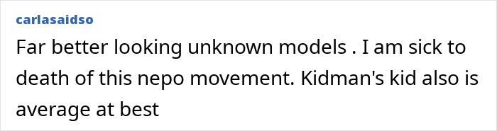 Text of a comment criticizing nepo movement and mentioning Kidman's child. Text of a comment criticizing nepo movement and mentioning Kidman's child.