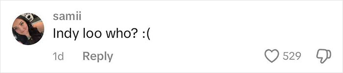 Comment referring to rhinoplasty results, saying "Indy loo who?" with heart and dislike reactions below. Comment referring to rhinoplasty results, saying "Indy loo who?" with heart and dislike reactions below.
