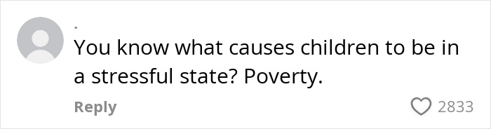 Comment discussing child stress related to poverty, highlighting child fragility concerns. Comment discussing child stress related to poverty, highlighting child fragility concerns.