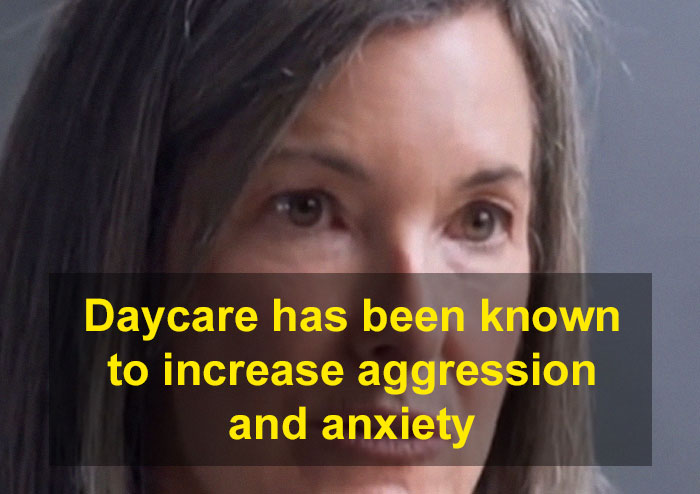 Parenting expert discusses daycare impact on young kids' behavior, showing a woman's concerned expression. Parenting expert discusses daycare impact on young kids' behavior, showing a woman's concerned expression.