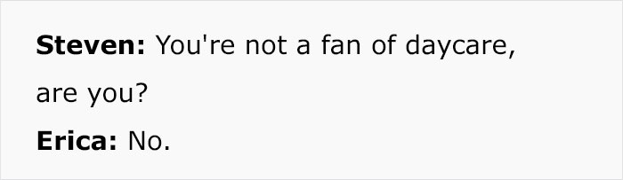 Text conversation highlighting daycare concerns and parenting perspectives. Text conversation highlighting daycare concerns and parenting perspectives.