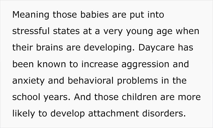 Text discussing the impact of daycare on young children's behavioral and attachment issues. Text discussing the impact of daycare on young children's behavioral and attachment issues.