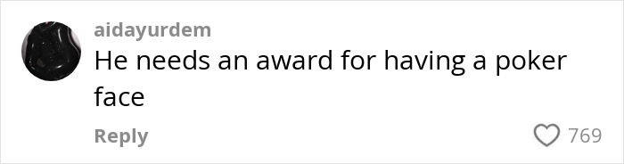 Comment from aidayurdem reads, "He needs an award for having a poker face," highlighting fashion week humor. Comment from aidayurdem reads, "He needs an award for having a poker face," highlighting fashion week humor.