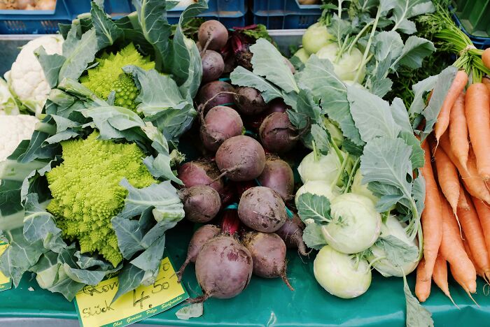 Fresh vegetables including beets, kohlrabi, and carrots on display, challenging common misconceptions about produce.