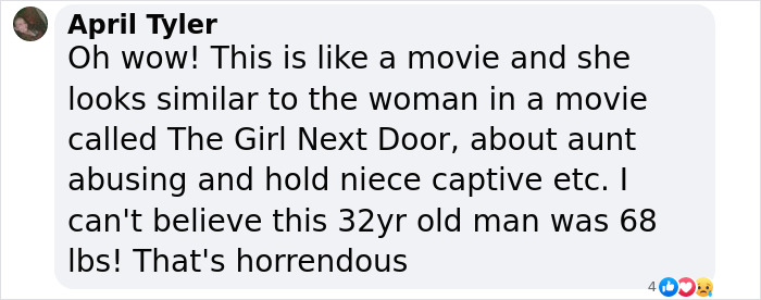 Comment discussing alleged imprisonment and abuse, referencing a movie. Comment discussing alleged imprisonment and abuse, referencing a movie.