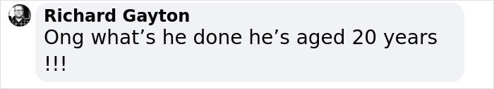 Text message from Richard Gayton reacting to someone aging 20 years. Text message from Richard Gayton reacting to someone aging 20 years.