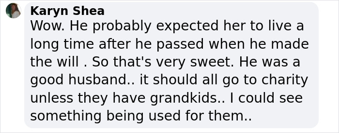 Comment discussing Gene Hackman's fortune left for his wife, suggesting charity or grandchildren's benefit. Comment discussing Gene Hackman's fortune left for his wife, suggesting charity or grandchildren's benefit.