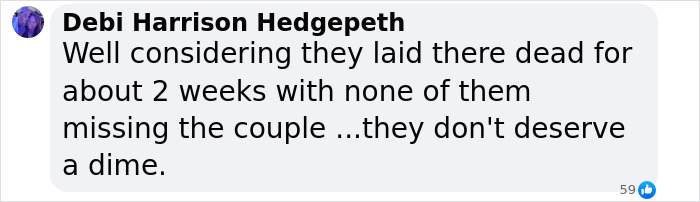 Comment discussing fortune left for late wife, mentioning kids not deserving inheritance. Comment discussing fortune left for late wife, mentioning kids not deserving inheritance.