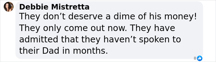 Comment about Gene Hackman's fortune distribution, expressing disapproval of children's involvement. Comment about Gene Hackman's fortune distribution, expressing disapproval of children's involvement.