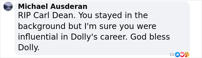 Comment on Carl Thomas Dean’s passing, acknowledging his influence on Dolly Parton’s career. Comment on Carl Thomas Dean’s passing, acknowledging his influence on Dolly Parton’s career.