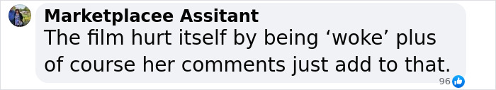 Text exchange discussing 'Snow White' performance and impact of comments. Text exchange discussing 'Snow White' performance and impact of comments.