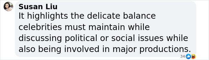 Susan Liu discusses celebrity roles in political and social issues related to major productions. Susan Liu discusses celebrity roles in political and social issues related to major productions.