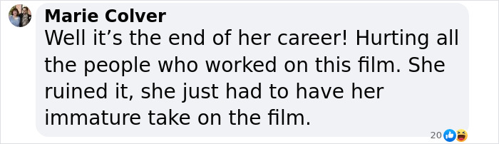 A screenshot of a comment criticizing Rachel Zegler's role in 'Snow White's' performance. A screenshot of a comment criticizing Rachel Zegler's role in 'Snow White's' performance.