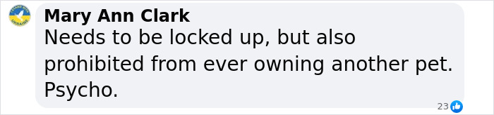 Comment criticizing a woman's actions regarding her dog, suggesting she should be banned from pet ownership. Comment criticizing a woman's actions regarding her dog, suggesting she should be banned from pet ownership.