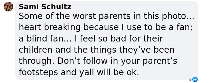 Comment criticizing parenting, referencing a controversial show involving a female singer. Comment criticizing parenting, referencing a controversial show involving a female singer.