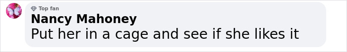 Nancy Mahoney commenting on alleged imprisonment, suggesting putting someone in a cage. Nancy Mahoney commenting on alleged imprisonment, suggesting putting someone in a cage.