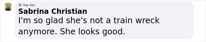 Comment about Lindsay Lohan's appearance, expressing positive changes. Comment about Lindsay Lohan's appearance, expressing positive changes.