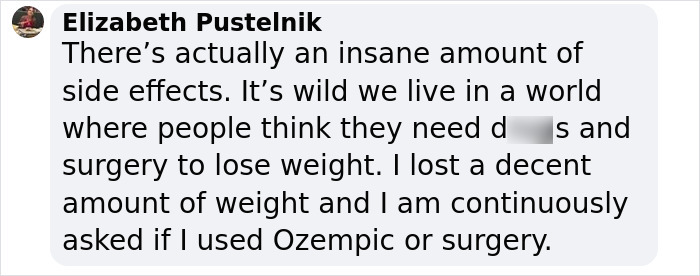 Text discussing Ozempic's side effects and weight loss perceptions. Text discussing Ozempic's side effects and weight loss perceptions.