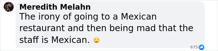 Comment discussing irony at a restaurant, relevant to a woman being fired after leaving a bad message on a bill. Comment discussing irony at a restaurant, relevant to a woman being fired after leaving a bad message on a bill.