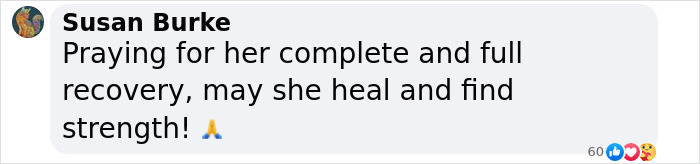 Comment expressing hope for model's recovery, following claims of her falling from a building. Comment expressing hope for model's recovery, following claims of her falling from a building.