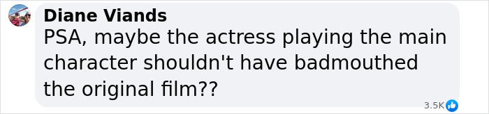 Comment on 'Snow White' theaters, questioning actress's remarks about the original film. Comment on 'Snow White' theaters, questioning actress's remarks about the original film.