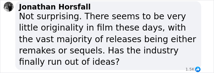 Comment about originality in films, referencing remakes and sequels, related to 'Snow White' theater turnout. Comment about originality in films, referencing remakes and sequels, related to 'Snow White' theater turnout.