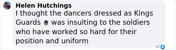 Helen Hutchings shares opinion on dancers dressed as Kings Guards at Sabrina Carpenter Brit Awards performance. Helen Hutchings shares opinion on dancers dressed as Kings Guards at Sabrina Carpenter Brit Awards performance.