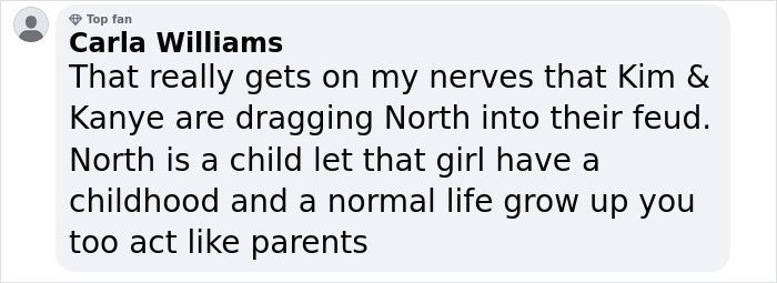 Comment discussing Kanye, Kim Kardashian, and daughter's involvement in their feud. Comment discussing Kanye, Kim Kardashian, and daughter's involvement in their feud.