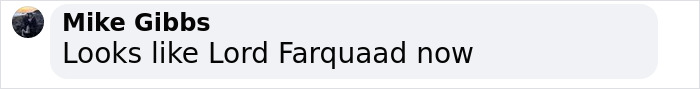 Comment comparing a person's appearance to Lord Farquaad, referencing Jimmy Carr's cosmetic tweakments. Comment comparing a person's appearance to Lord Farquaad, referencing Jimmy Carr's cosmetic tweakments.