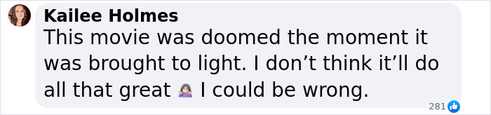 Kailee Holmes discussing Disney 'Snow White' movie, calling it doomed, with uncertainty emoji. Kailee Holmes discussing Disney 'Snow White' movie, calling it doomed, with uncertainty emoji.
