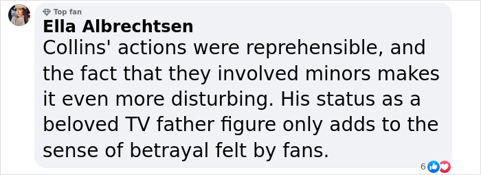 Comment discussing disgraced actor's scandal and betrayal of fans. Comment discussing disgraced actor's scandal and betrayal of fans.