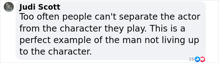 Comment discussing disgraced actor not living up to their character in response to new documentary scandal. Comment discussing disgraced actor not living up to their character in response to new documentary scandal.