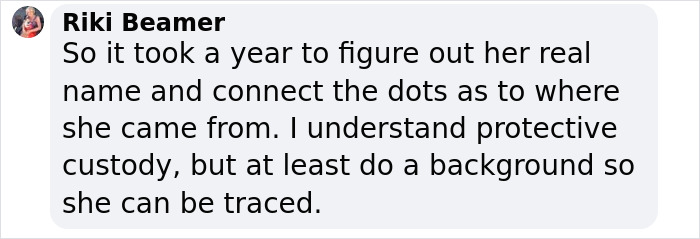 Comment about finding a runaway girl missing for a year, discussing identity and tracing. Comment about finding a runaway girl missing for a year, discussing identity and tracing.